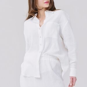 BB DAKOTA Steve Madden Oh My Gauze Top White Beachy Large Cotton Long Sleeve